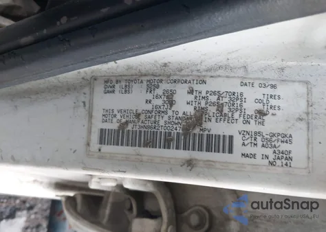 1996 Toyota 4Runner Sr5 из США, поврежденный, VIN JT3HN86R2T0024768